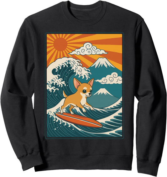 Chihuahua Surfing Japanese Wave Sweatshirt