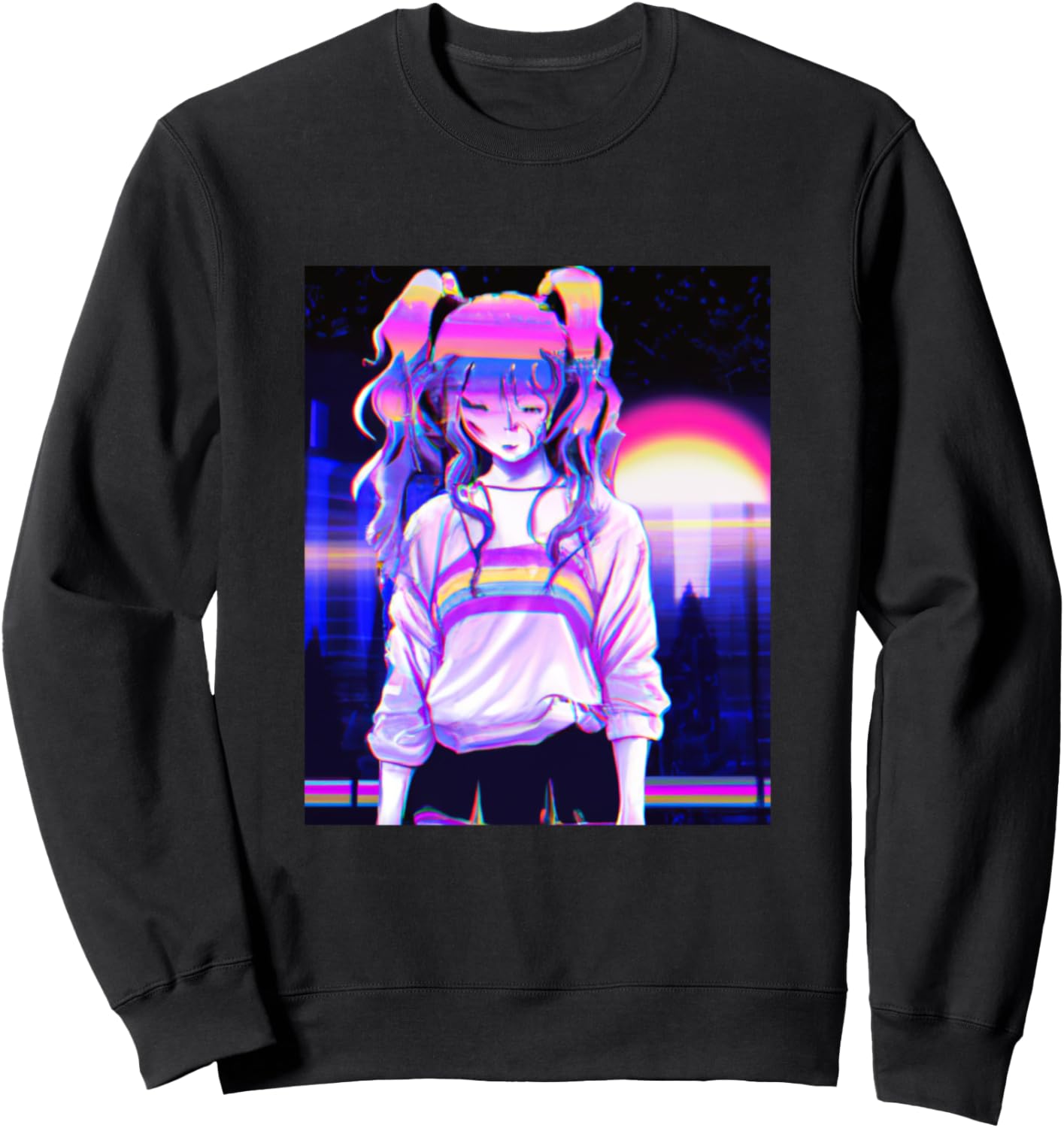 Pastel Aesthetic Anime Girl Synthwave Sad Girl Anime Merch Sweatshirt