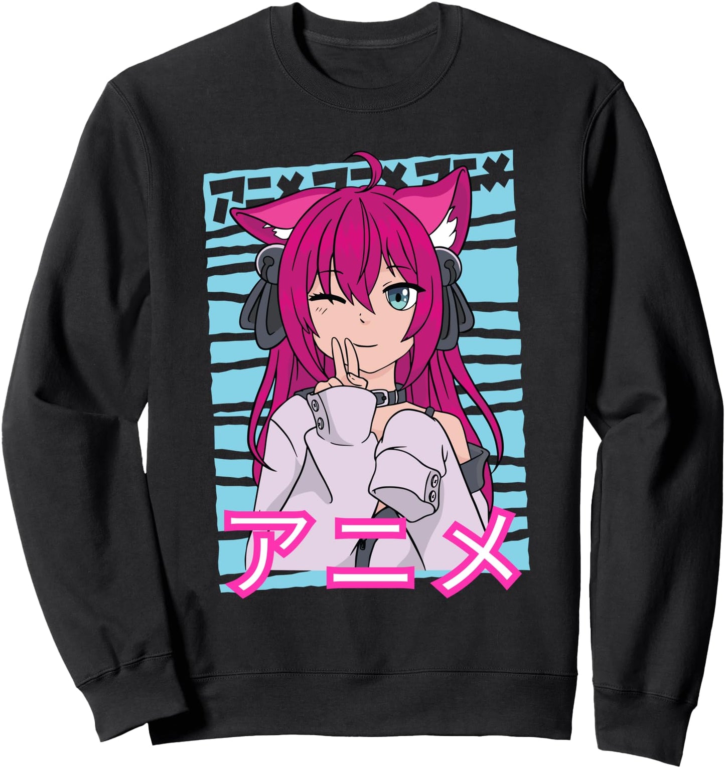 Anime Girl Kawaii Pastel Goth Girl Kitty Ears Japanese Neko Sweatshirt