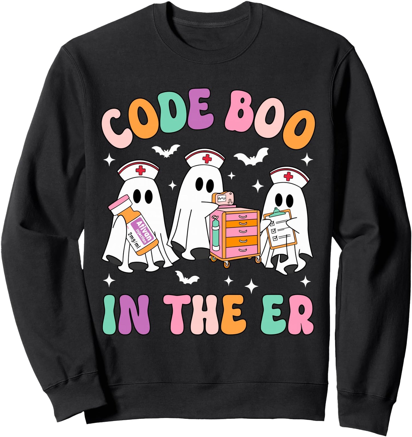 Code Boo In The ER Nurse Ghost Halloween Costume Nursing Sweatshirt