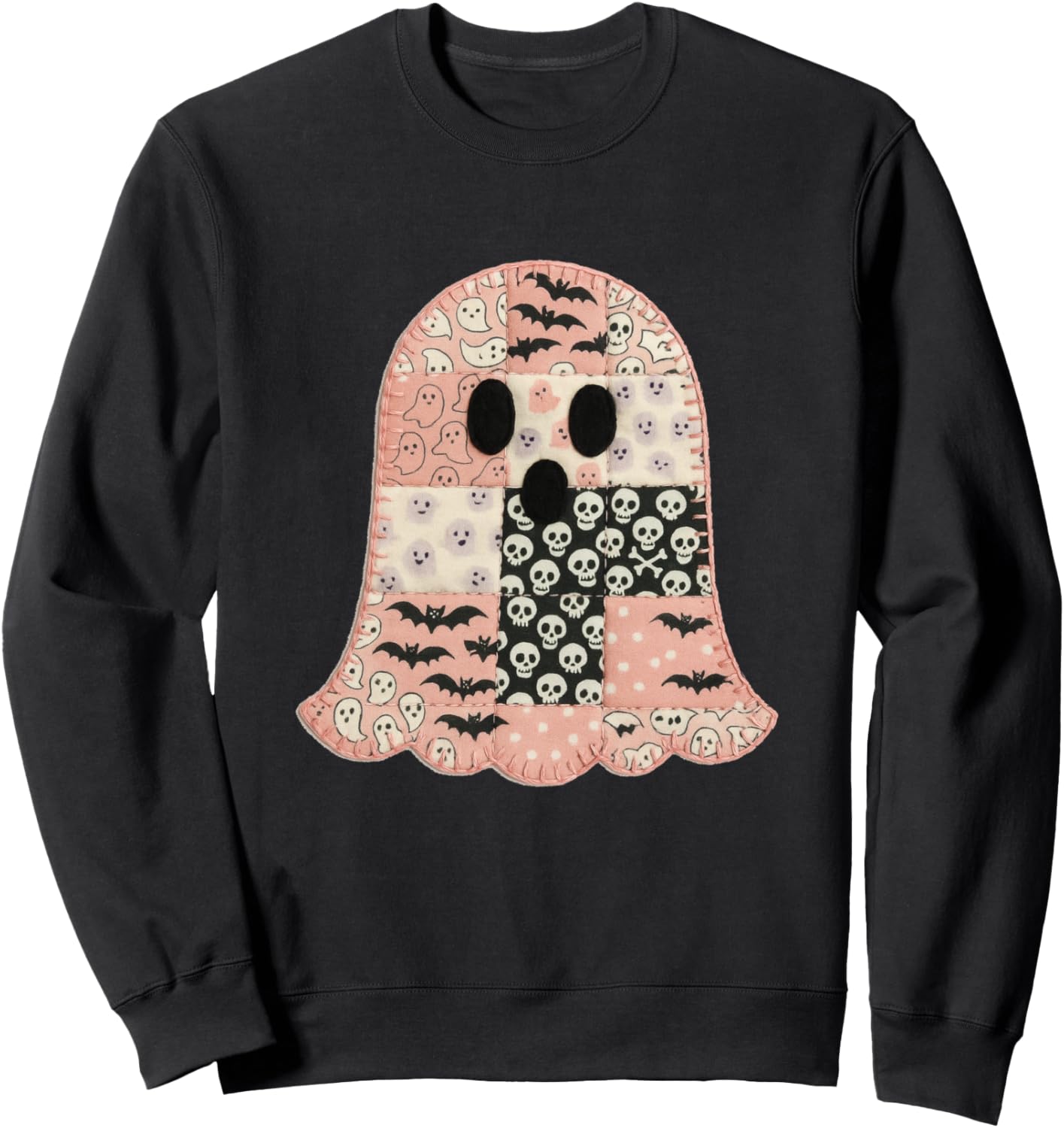 Vintage Halloween Pink Patchwork Ghost Picture Sweatshirt