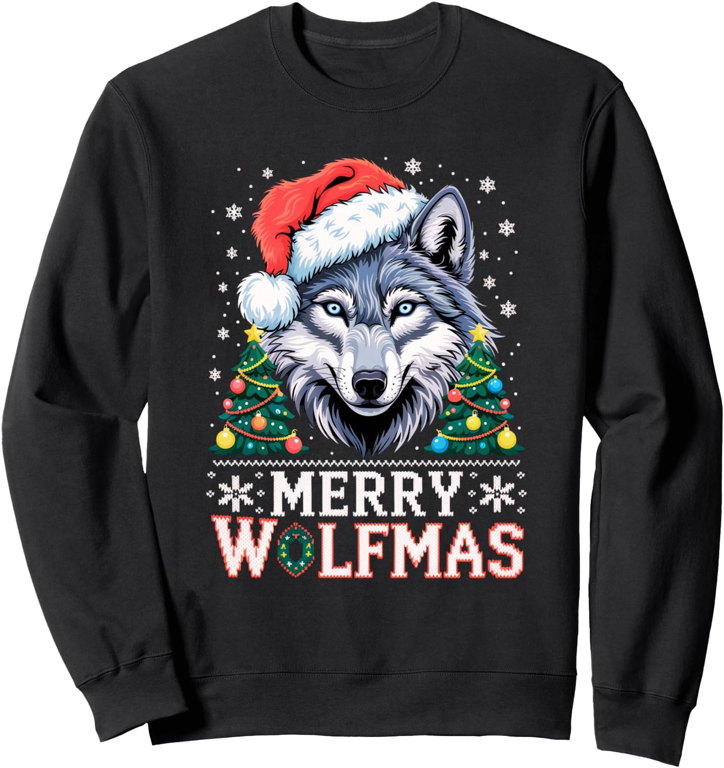 Merry Wolfmas Merry Christmas Wolf Ugly Sweater Funny Xmas Sweatshirt