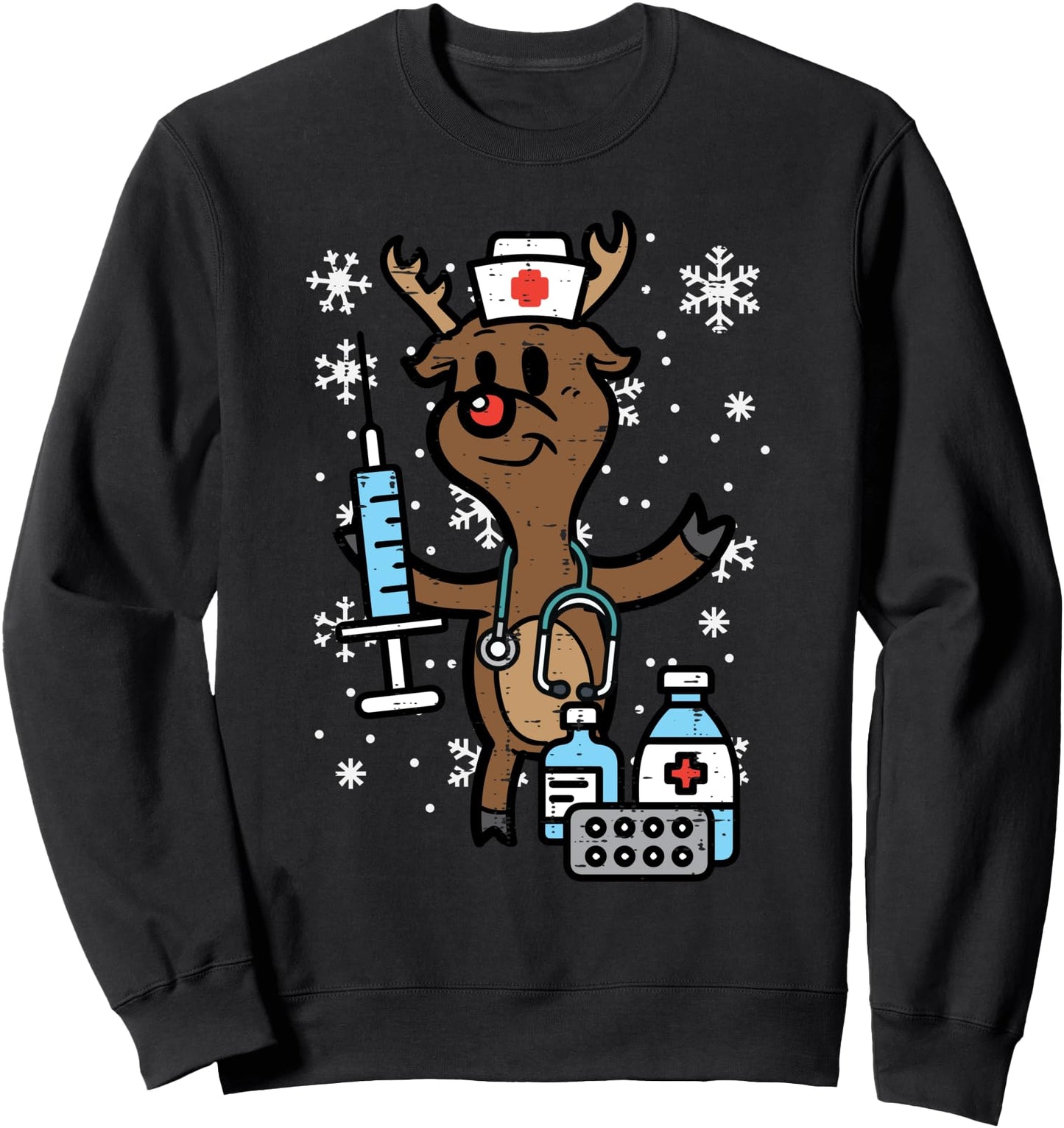 Christmas Nurse Reindeer Funny Xmas Nursing Scrub Top Women Sweatshirt