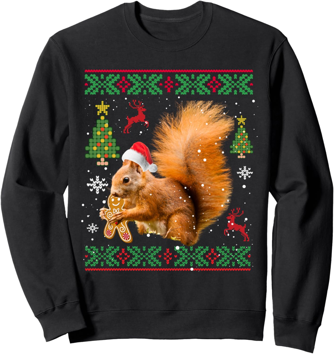 Funny Ugly Sweater Christmas Squirrel Eating Bread Santa Hat Sweatshirt