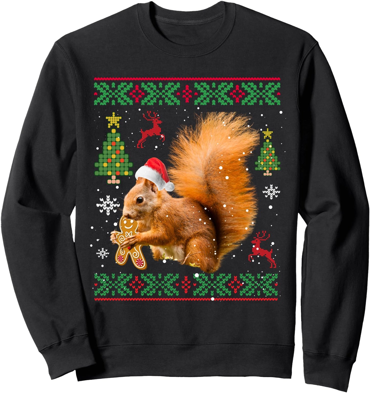 Funny Ugly Sweater Christmas Squirrel Eating Bread Santa Hat Sweatshirt