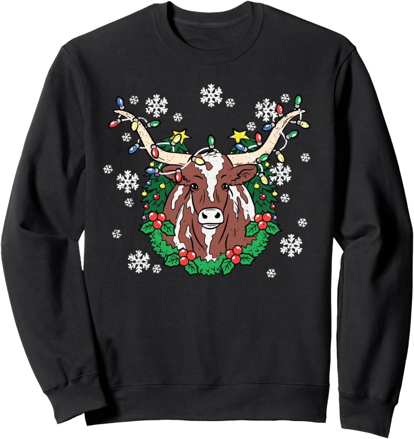 Texas Longhorn Christmas Pajama X-mas Lights Snowflakes Sweatshirt