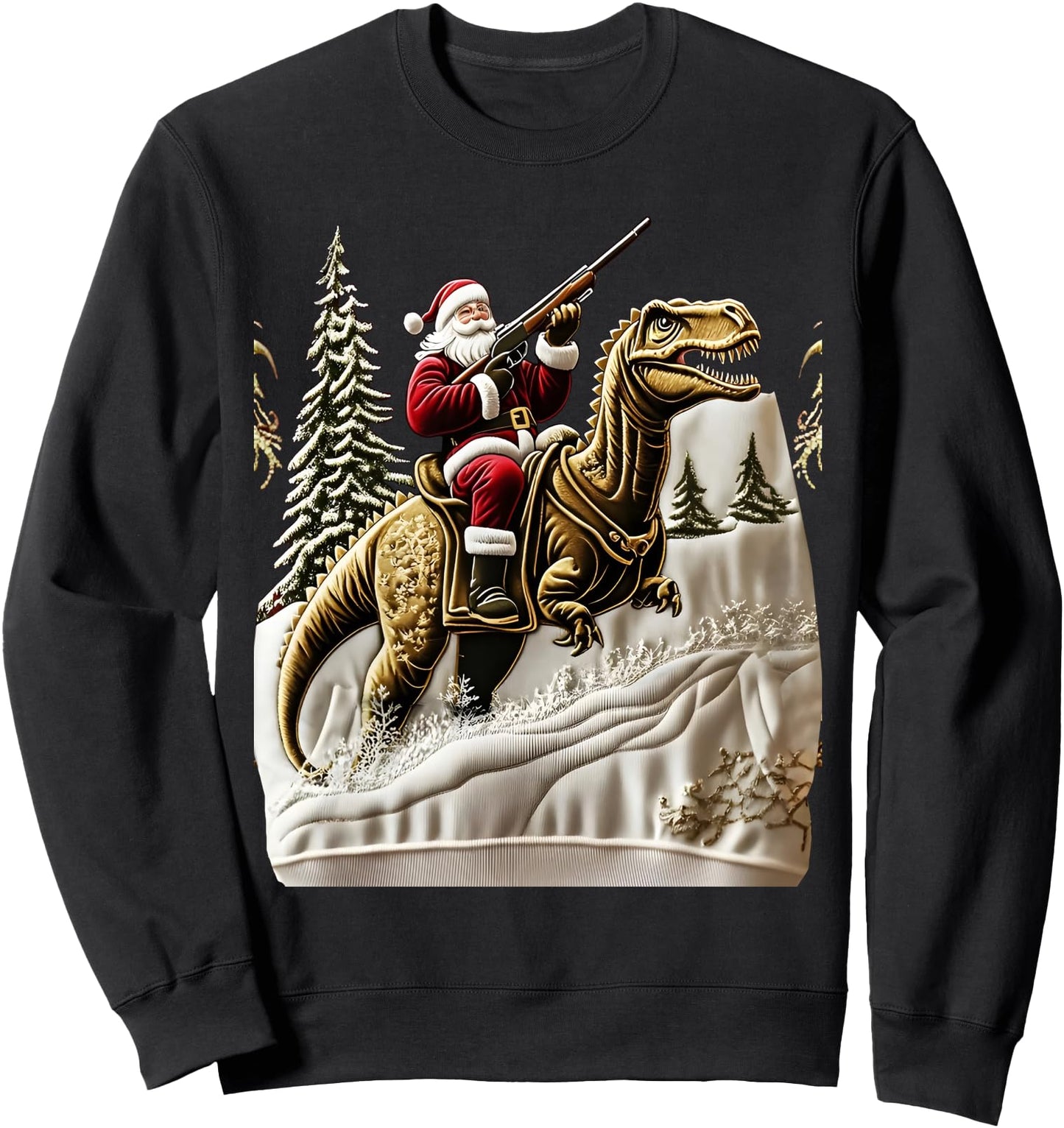 santa claus and dinosaur print christmas Sweatshirt