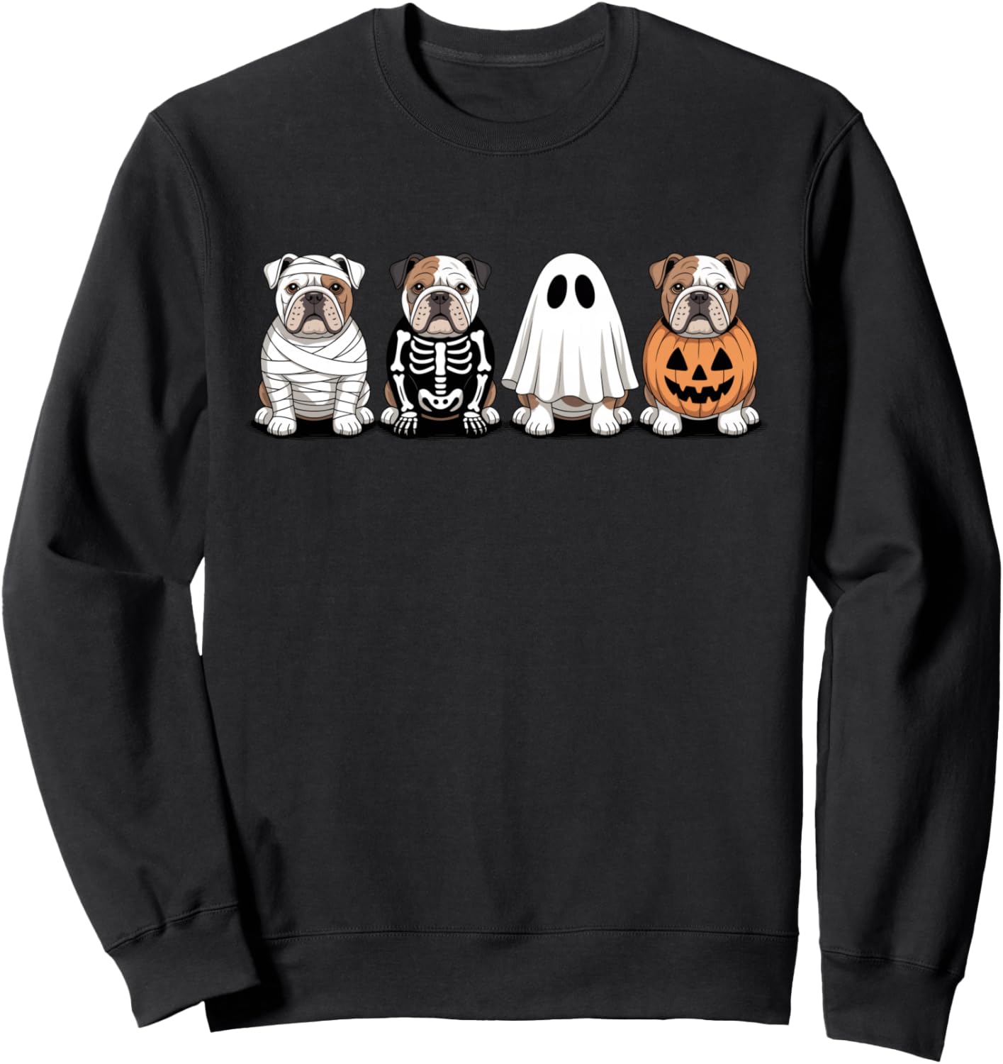 Spooky Ghost English Bulldog Pumpkin Halloween Dog Skeleton Sweatshirt