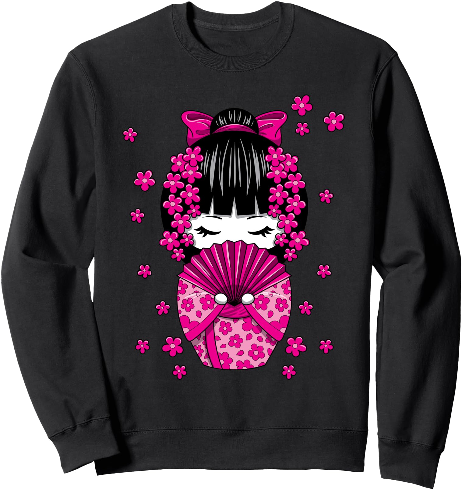 Kawaii Kokeshi Doll with Japanese Cherry Blossom Flowers Sweatshirt