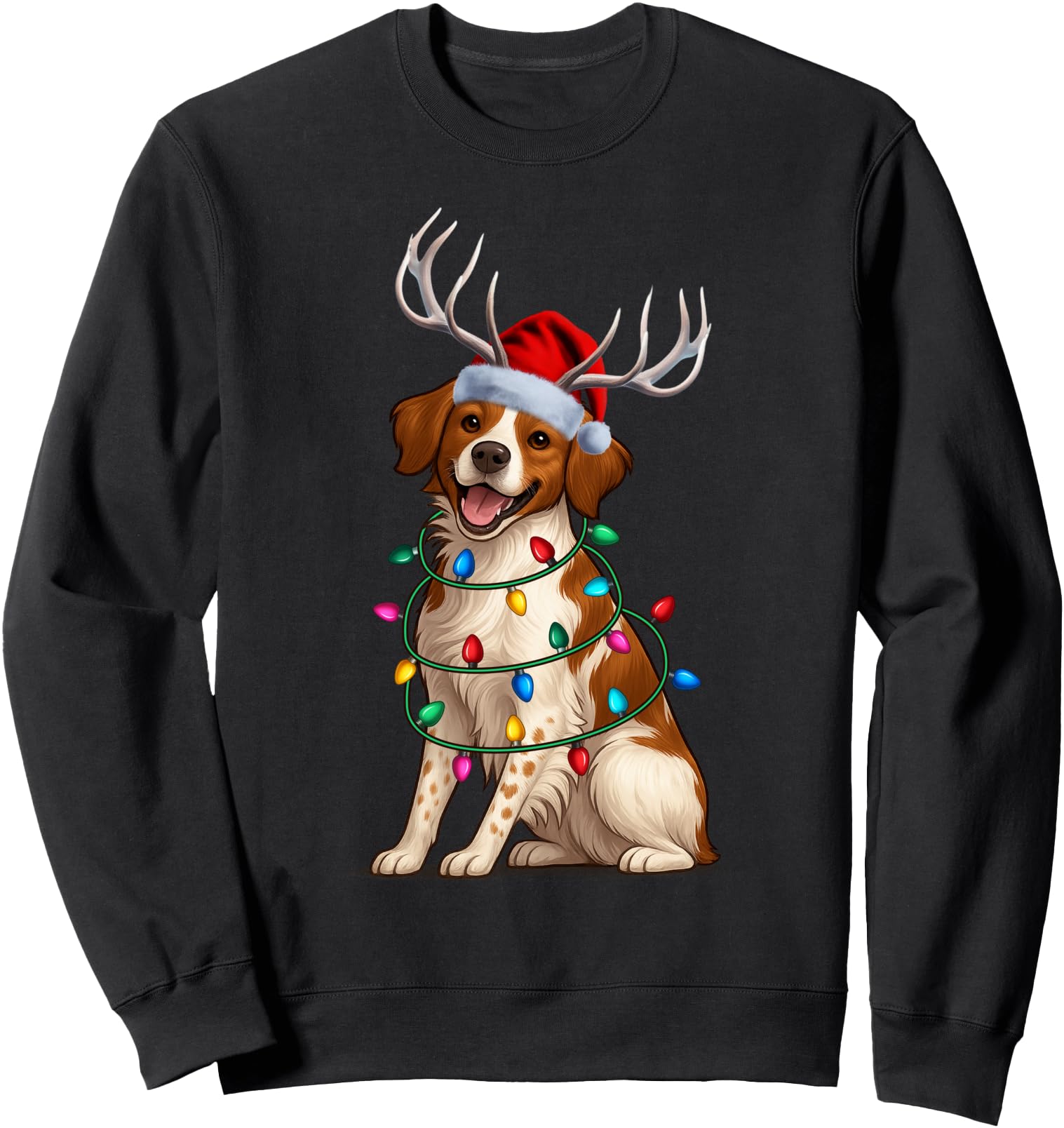 Brittany Spaniel Christmas Lights Santa Hat Reindeer Pajama Sweatshirt
