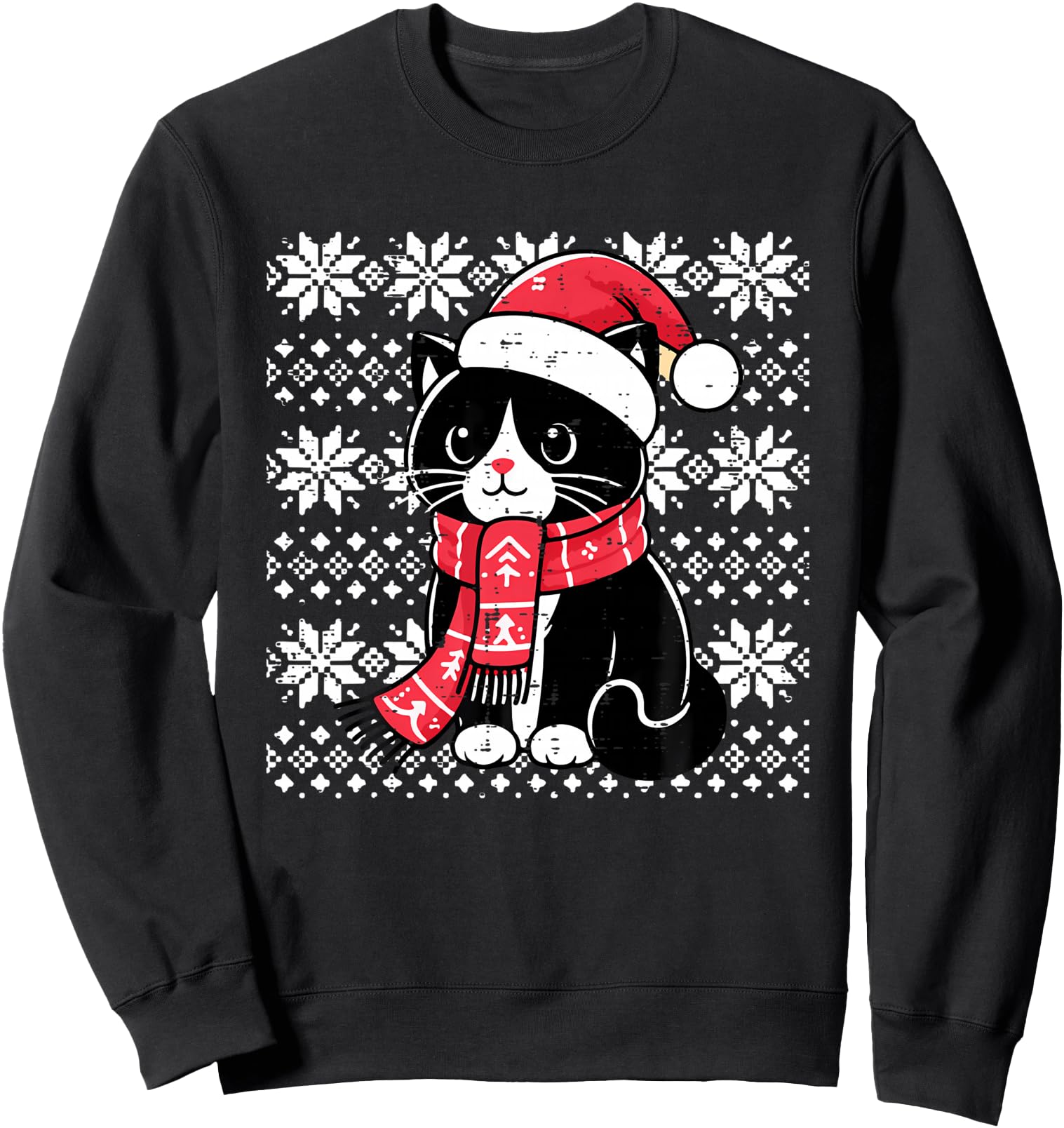 Cute Christmas Tuxedo Cat Santa Scarf Xmas Ugly Sweater Sweatshirt