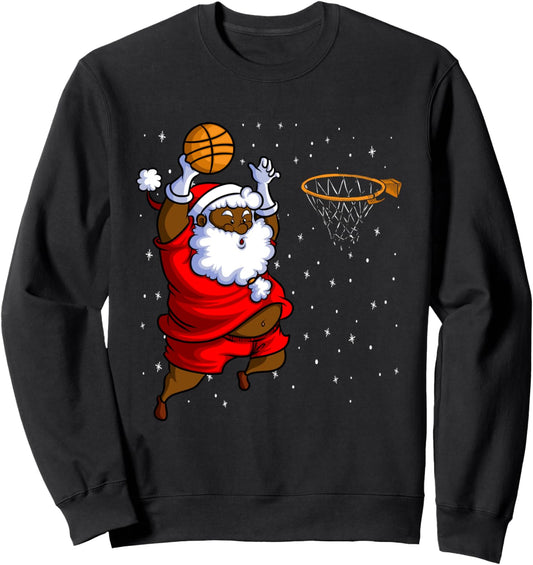 Christmas Basketball Black African American Santa Kids Sweatshirt