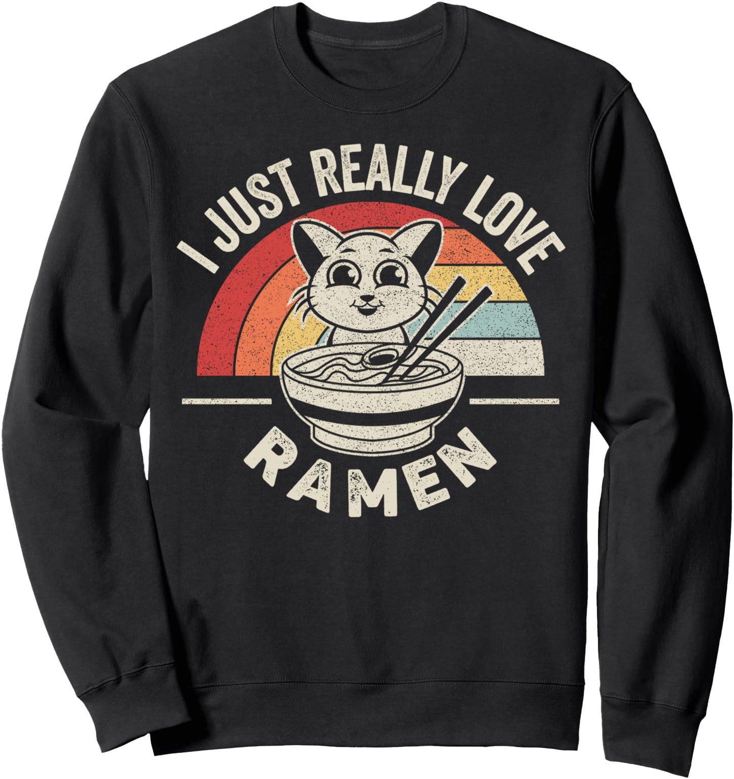 Vintage Retro Love Ramen Japanese Noodles Kawaii Anime Cat Sweatshirt