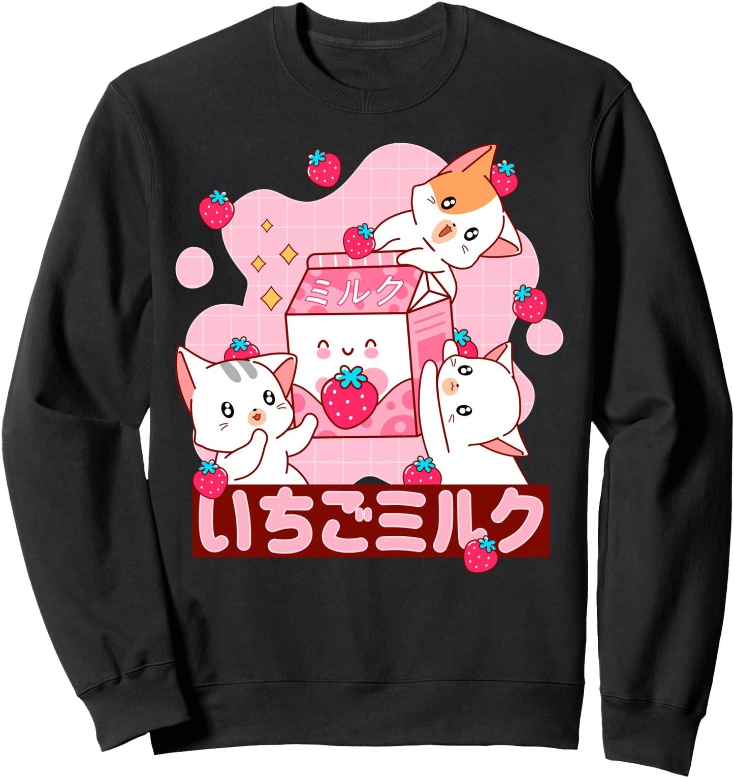 Pink Strawberry Milk Japanese Kawaii Cat Sweatshirt