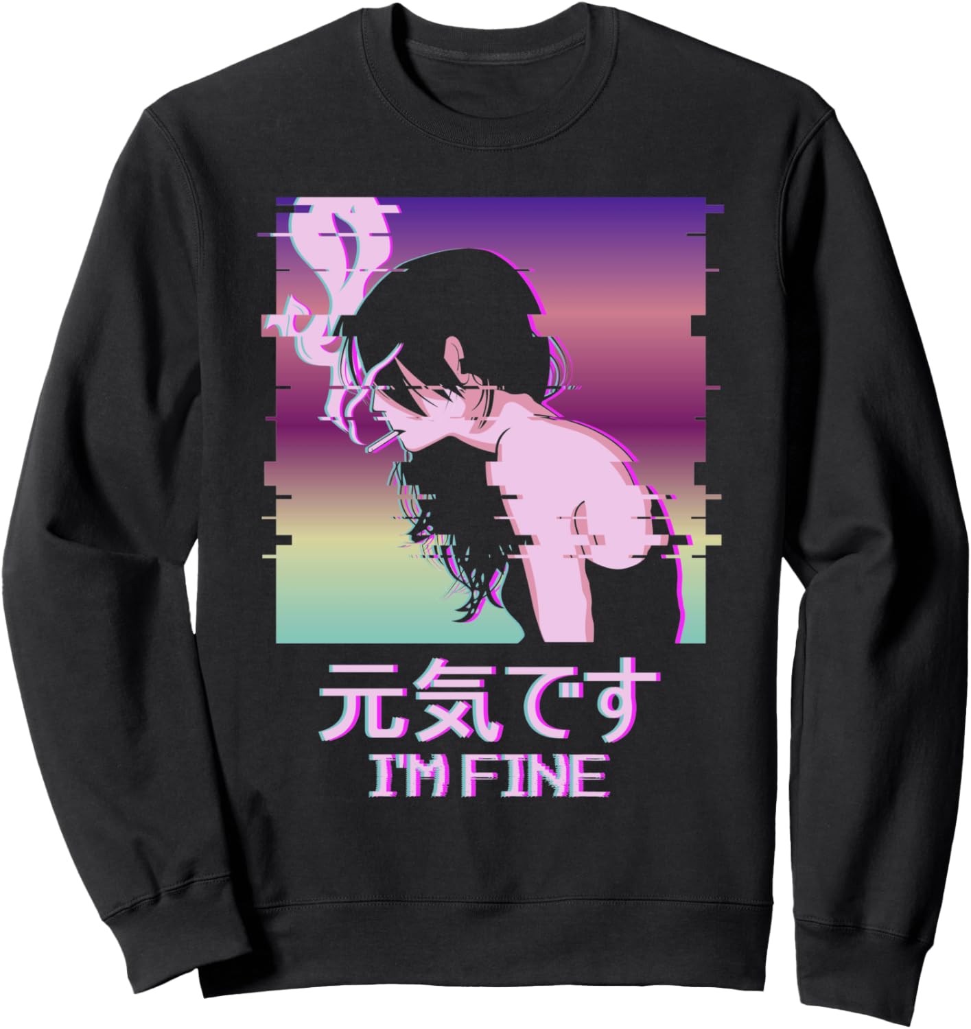I'm Fine Japanese Vaporwave Alt Indie Aesthetic Anime Girl Sweatshirt