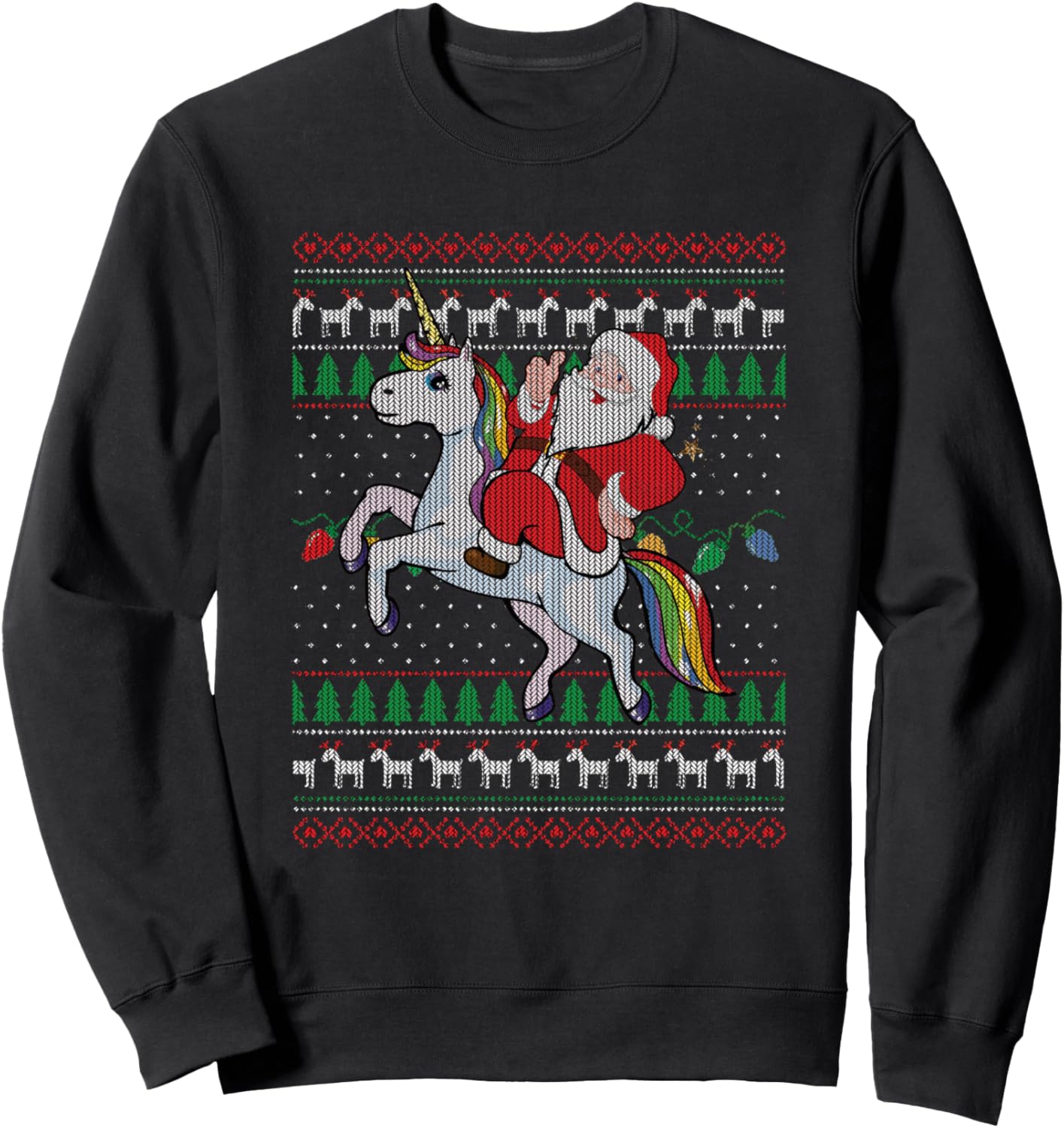 Unicorn Ugly Christmas XMas Tree Lights Santa Reindeer Gift Sweatshirt