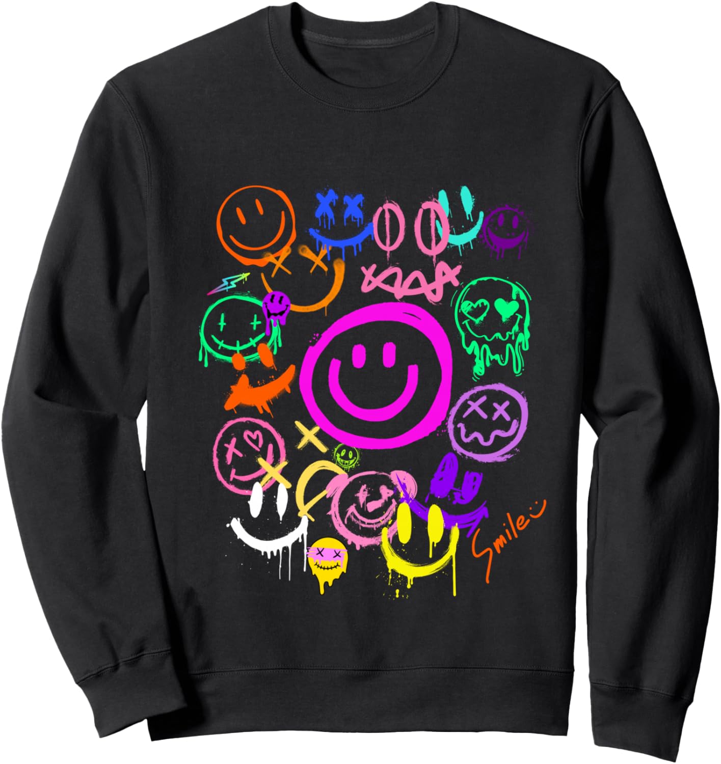 Smile Face Emoticons Fun Vivid Graffiti Smileys, Graphic Sweatshirt