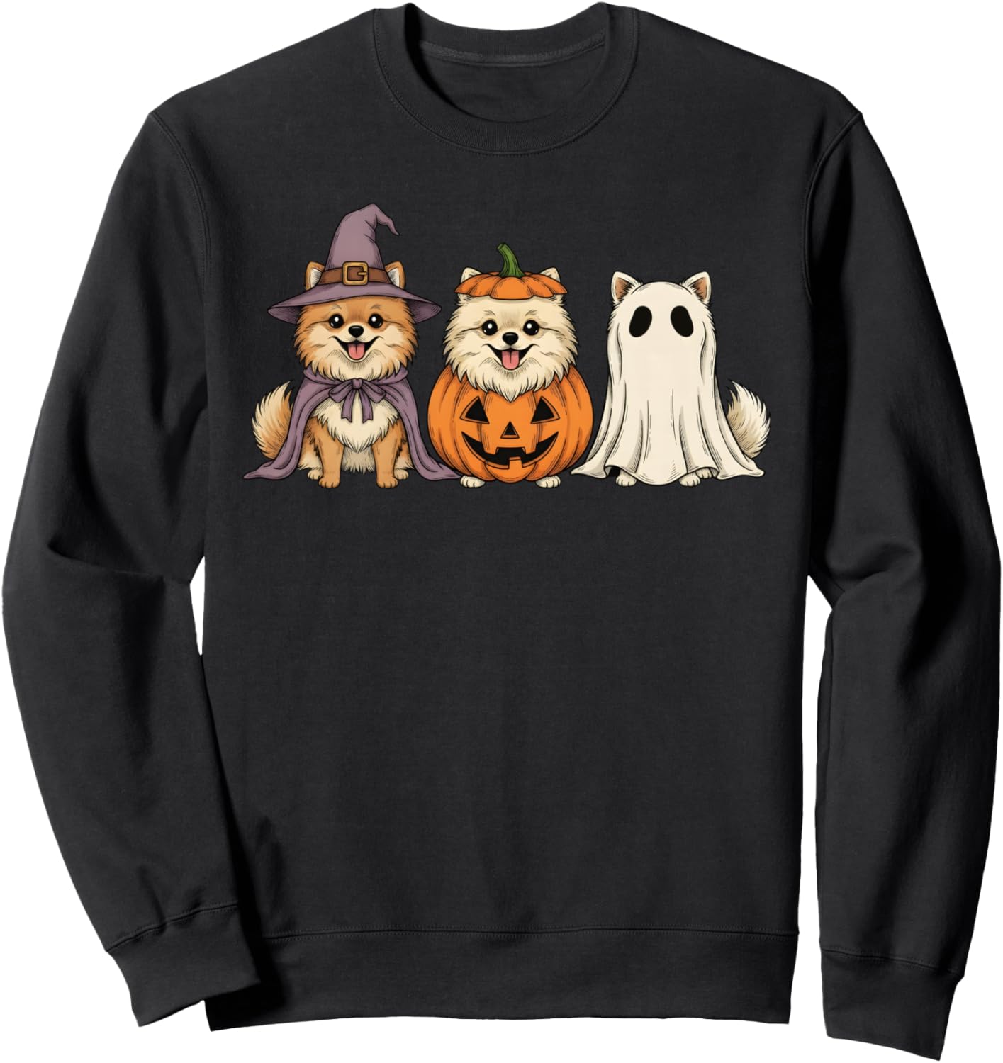 Spooky Ghost Pomeranian Pumpkin Halloween Dog Lover Sweatshirt