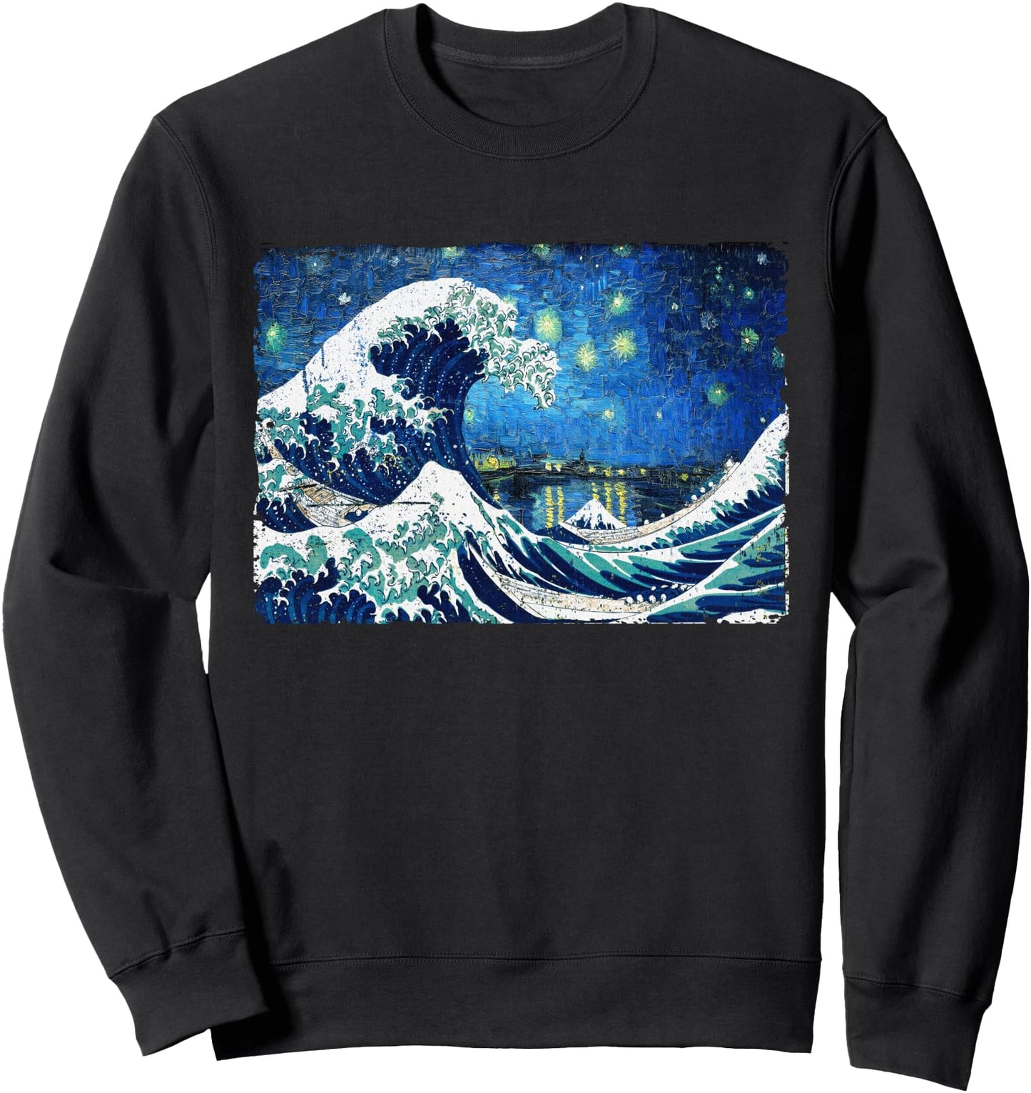 Great Wave and Starry Night Van Gogh Japanese Art Painting Sweatshirt