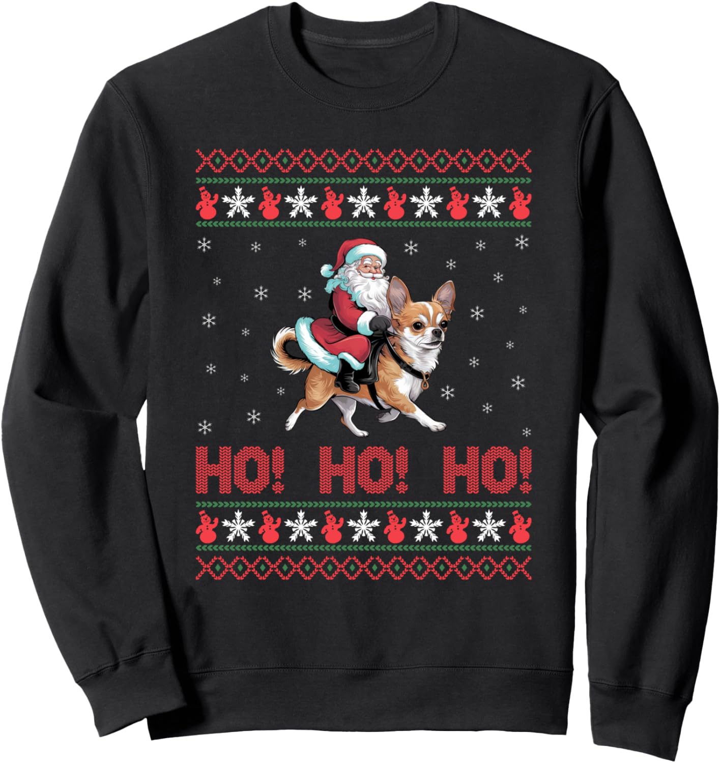 Ho Ho Ho Santa Riding Chihuahua Dog Ugly Christmas Sweater Sweatshirt
