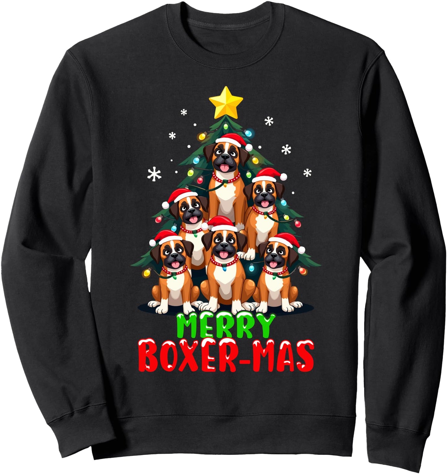 Merry Boxmas Boxer Christmas Tree Dog Lovers Holiday Sweatshirt