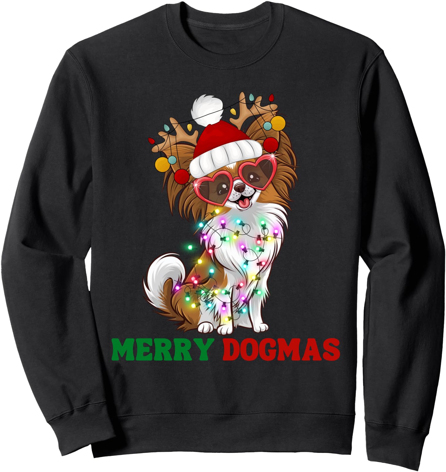 Merry Dogmas Papillon Dog Funny Christmas Lights Xmas Design Sweatshirt