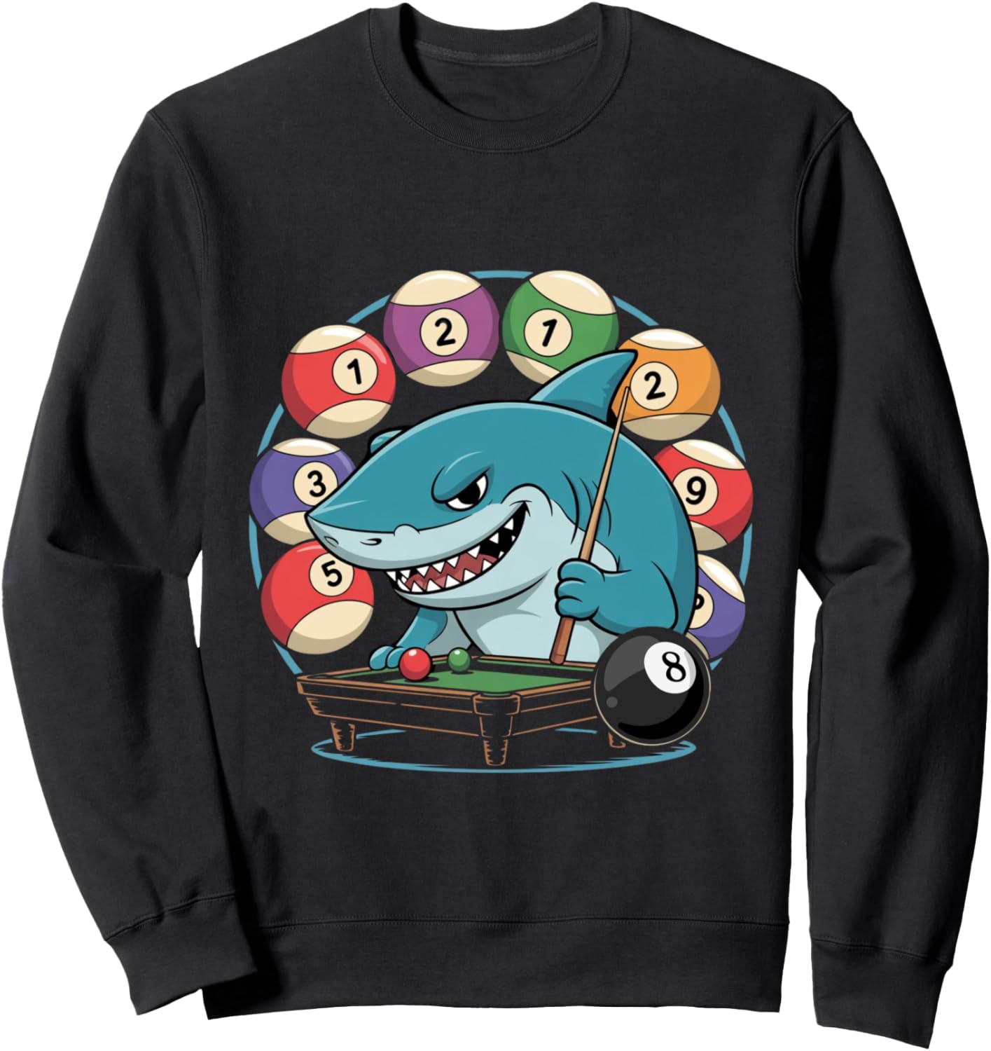 Billiard Shark Player 8 Ball Pool Table Cue Stick Funny Sweatshirt