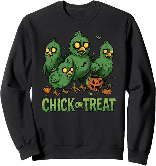 Chick or Treat Zombie Chicken Halloween Sweatshirt