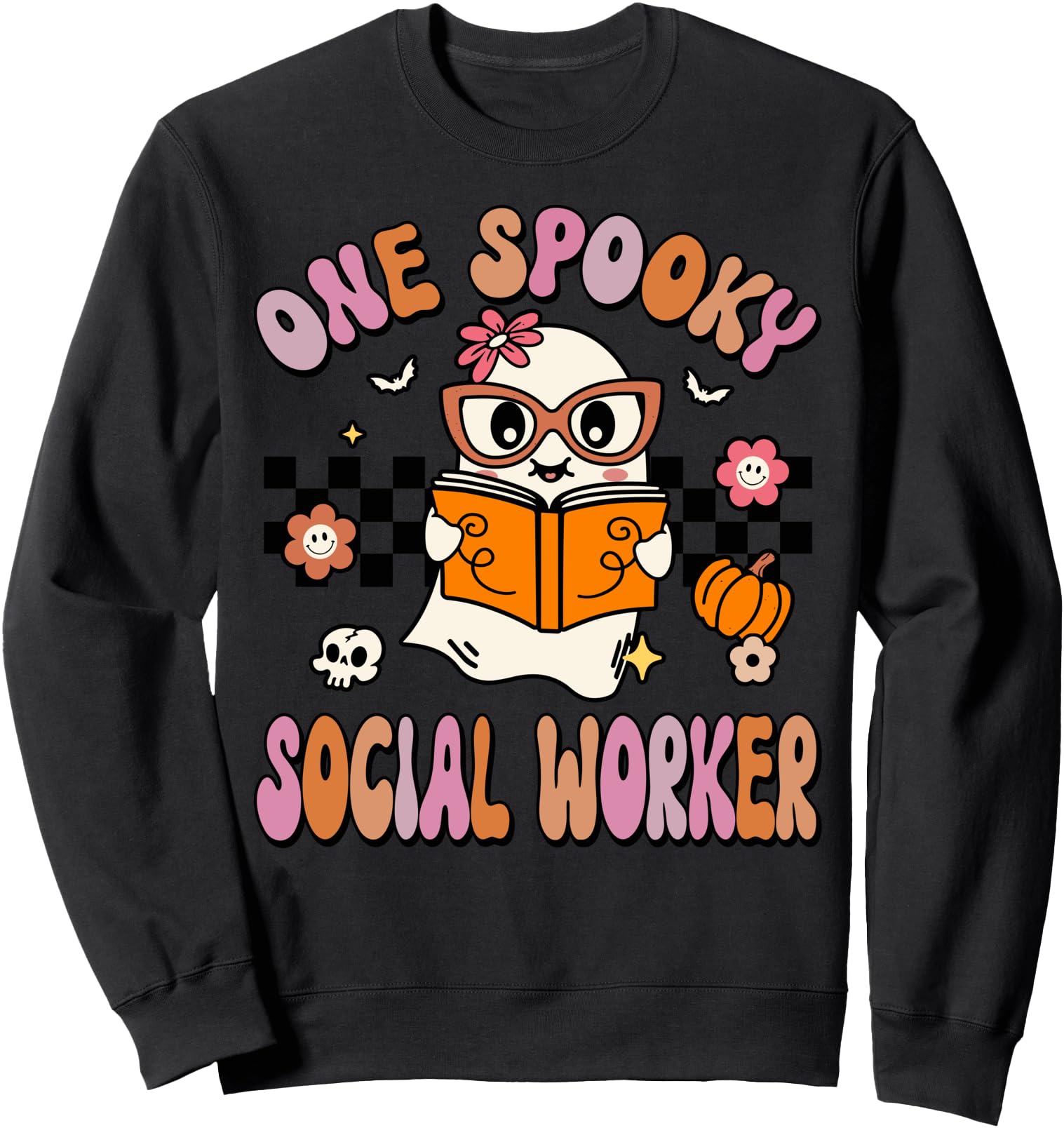Groovy One Spooky Social Worker Retro Halloween Ghost Sweatshirt