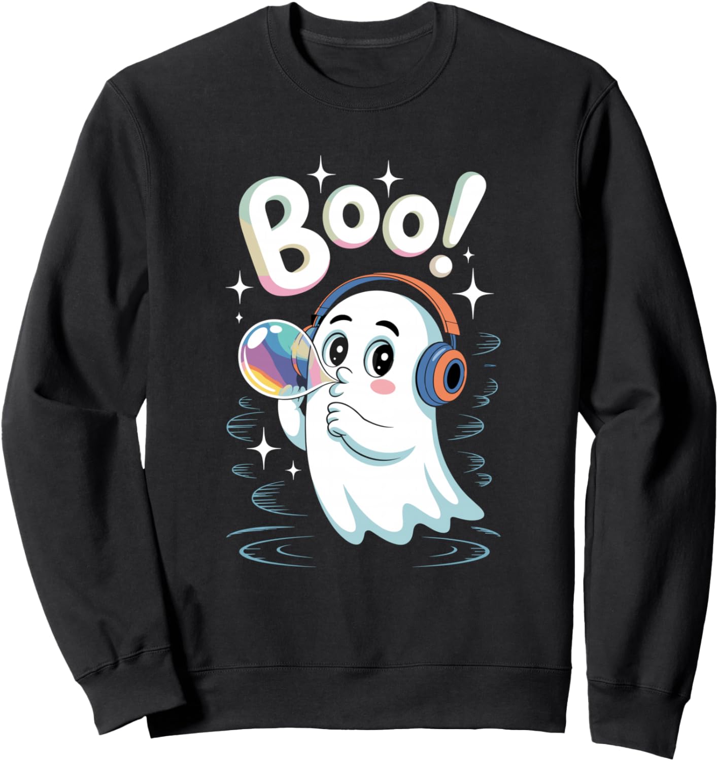 Boo Cute Halloween Ghost With Headphones And Bubble Sweatshirt
