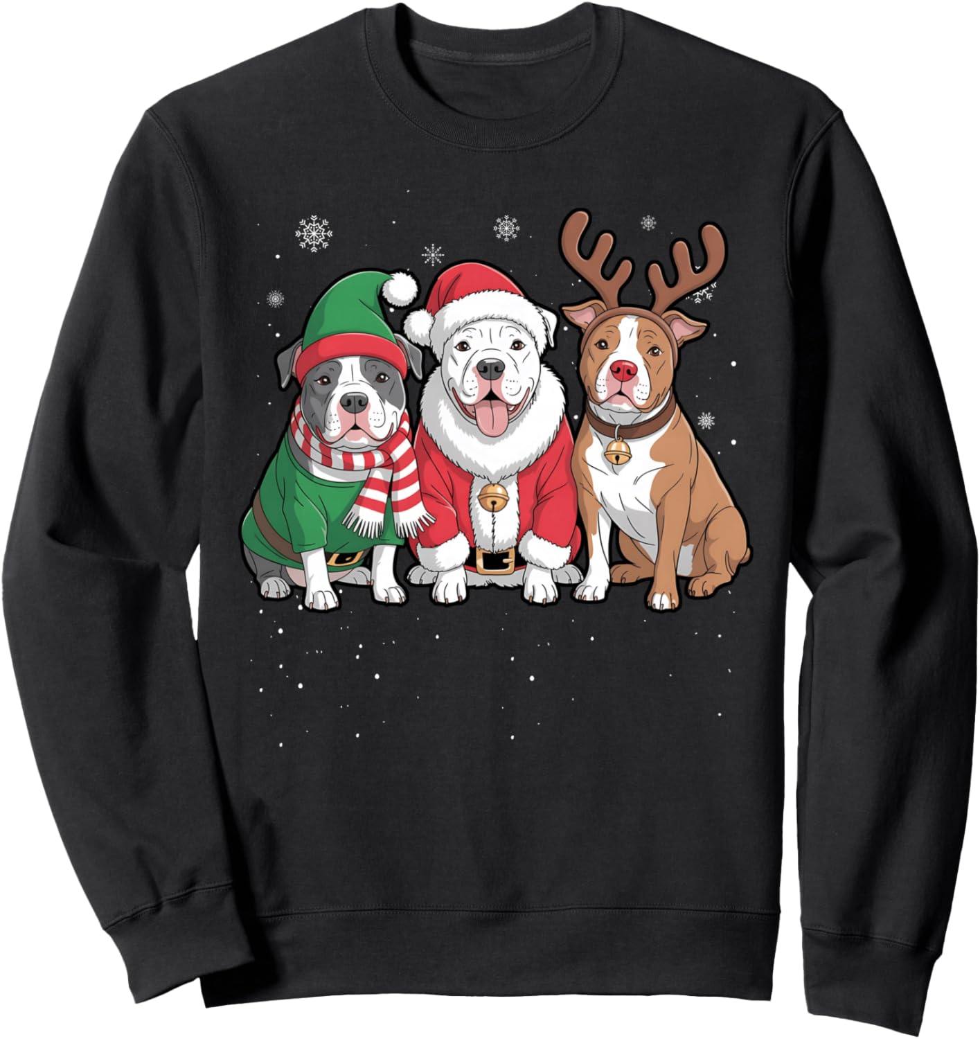 Funny Santa Reindeer Pitbull Dog Women Men Christmas Xmas Sweatshirt