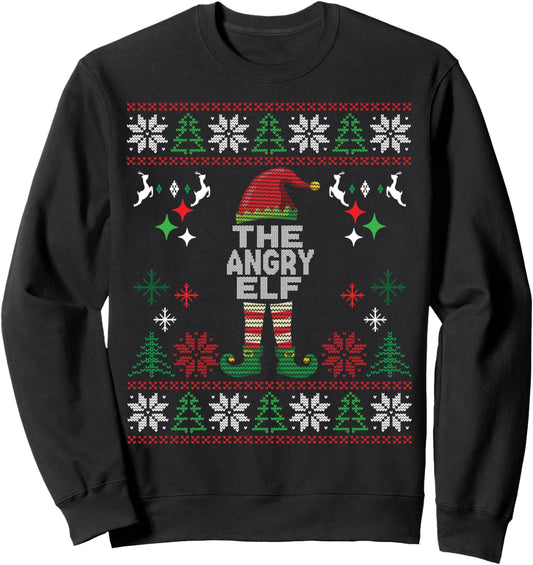 Angry Elf Funny Xmas Family Matching Ugly Christmas Sweatshirt