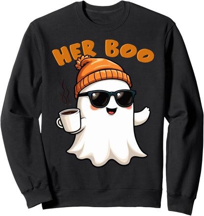 Her Boo His Boo Funny Ghost Matching Couples Halloween 2025 Sweatshirt