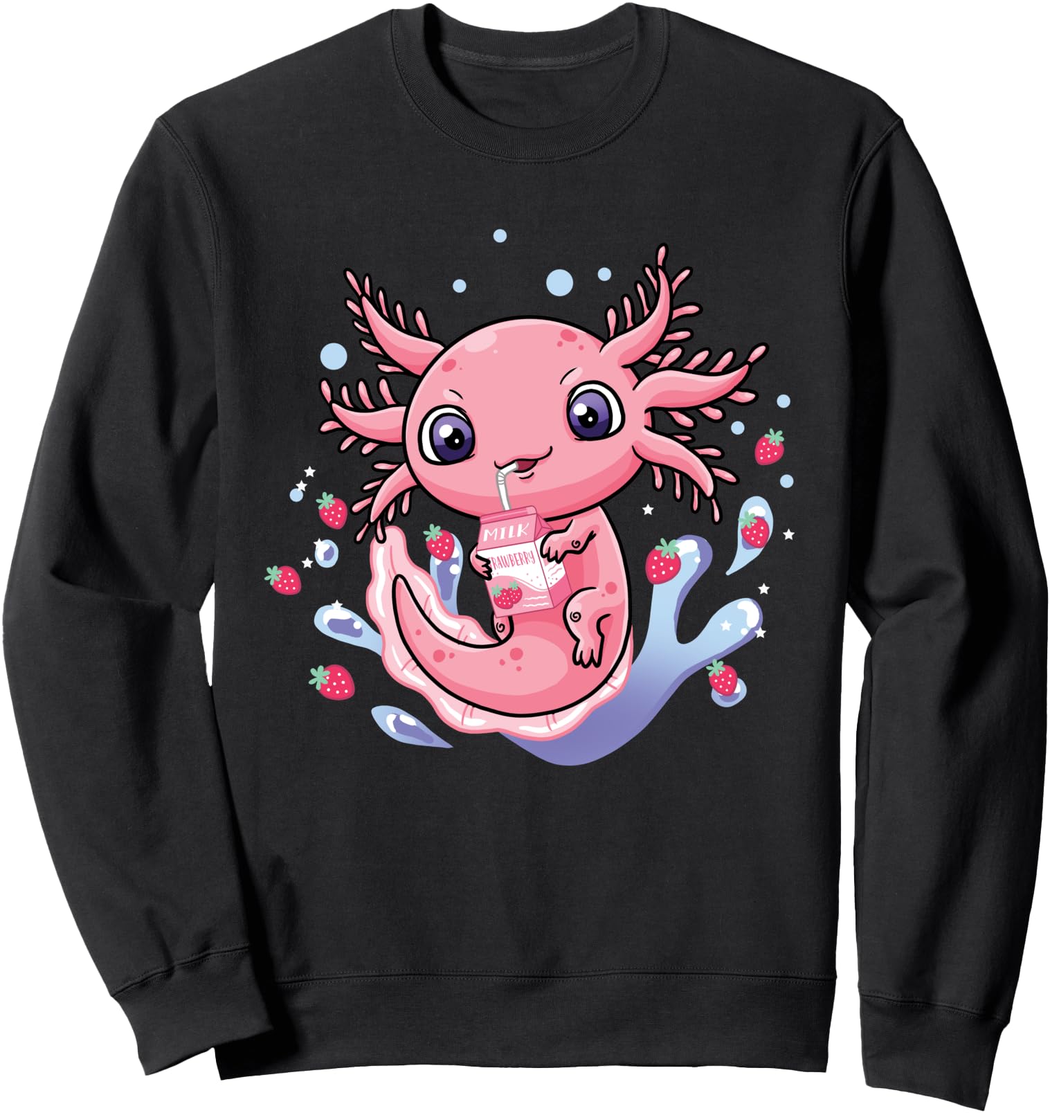 Kawaii Axolotl Shirt Strawberry Milk Shake Japanese Anime Sweatshirt