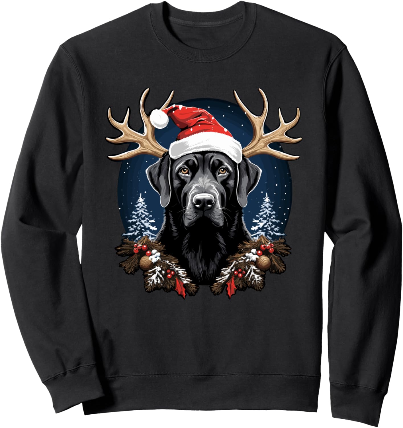Black Labrador Christmas Lights Santa Hat Xmas Pajama Sweatshirt