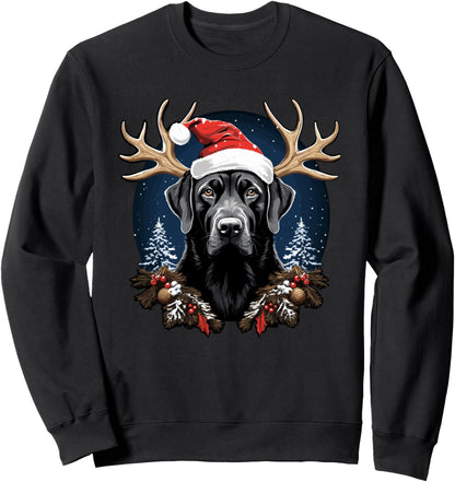 Black Labrador Christmas Lights Santa Hat Xmas Pajama Sweatshirt