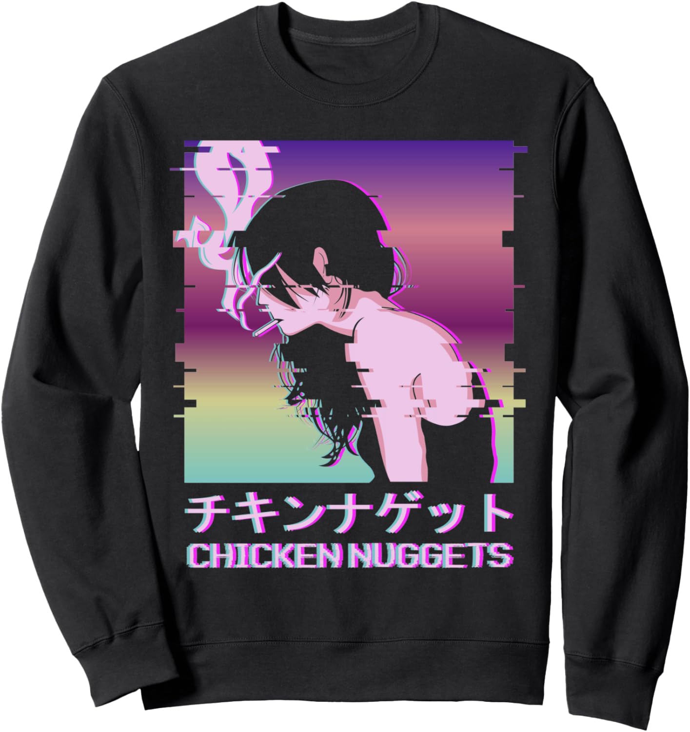 Chicken Nuggets Vaporwave Aesthetic Sad Smoking Anime Girl Sweatshirt