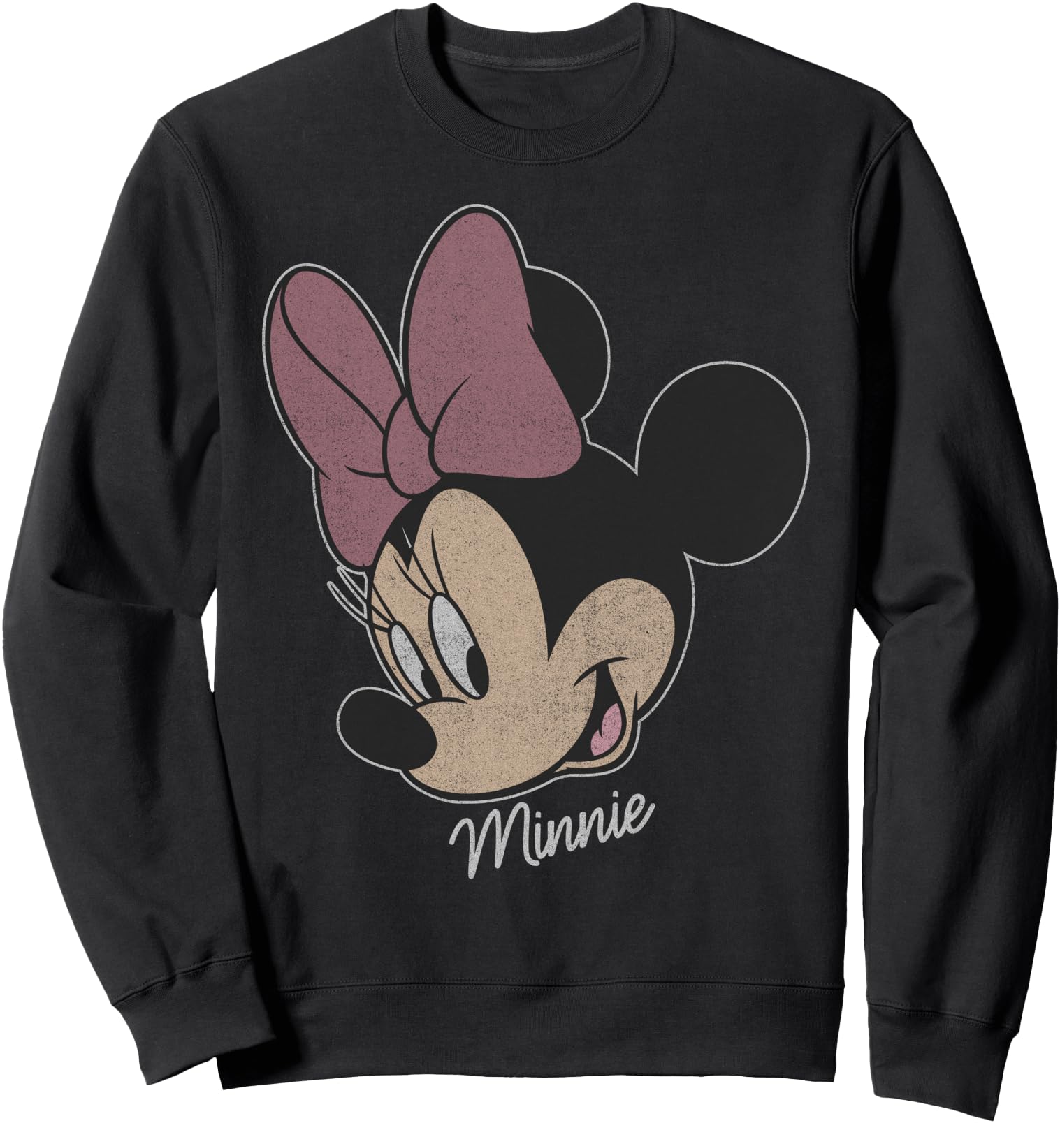 Disney Mickey And Friends Minnie Mouse Distressed Big Face Sweatshirt