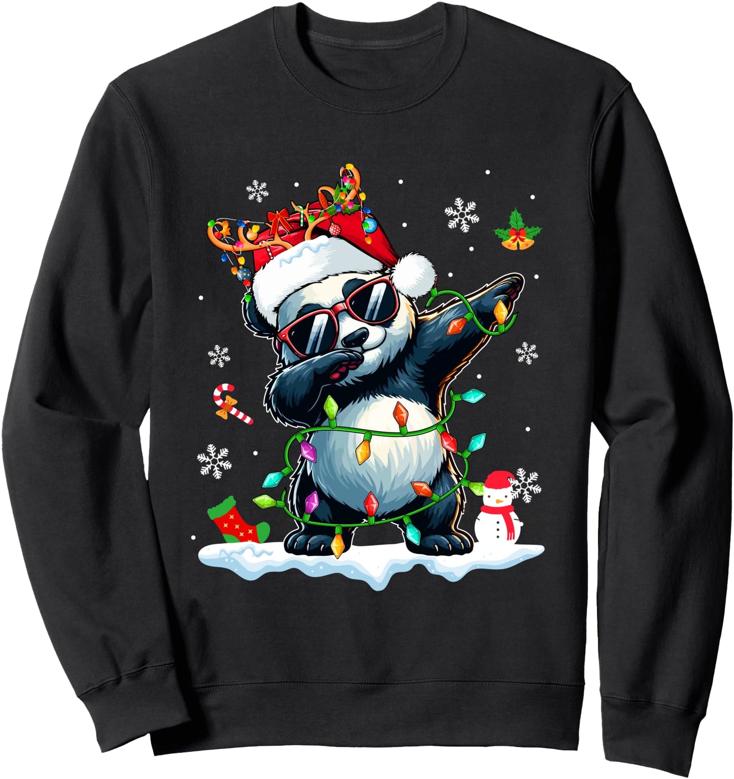 Santa Panda Dabbing Sunglasses Xmas Colorulf Lights Zoo Sweatshirt