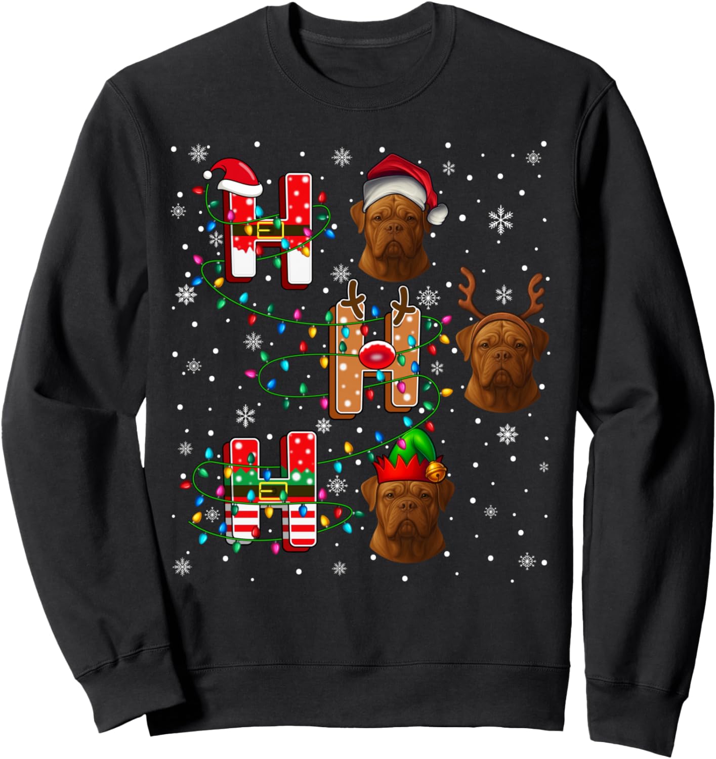 Ho Ho Ho Santa Reindeer Hat Elf Dogue De Bordeaux Dog Xmas Sweatshirt