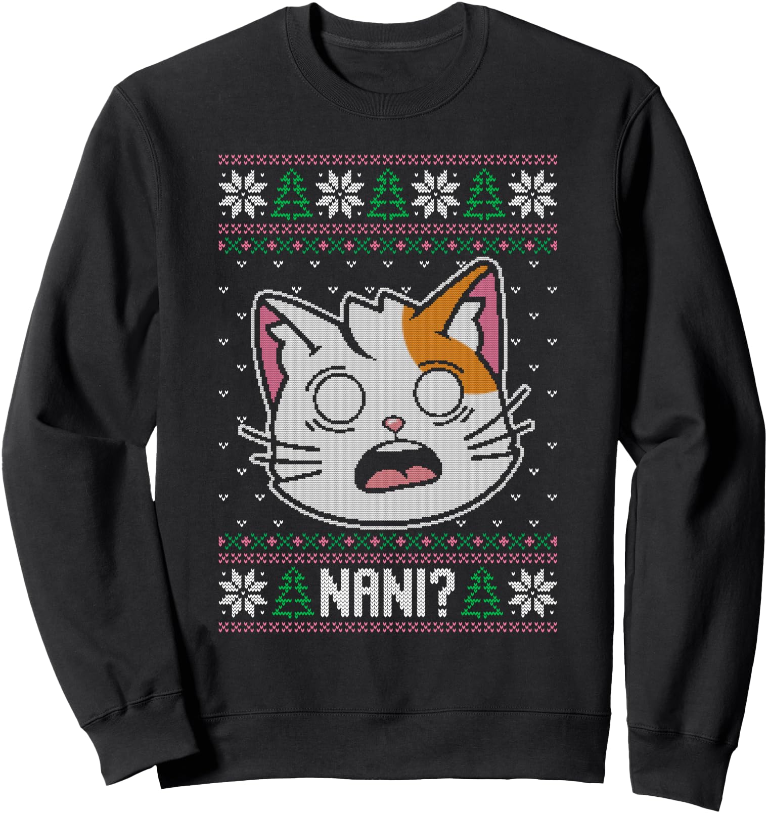 Nani, Christmas anime cat ugly sweater, japanese cat face Sweatshirt