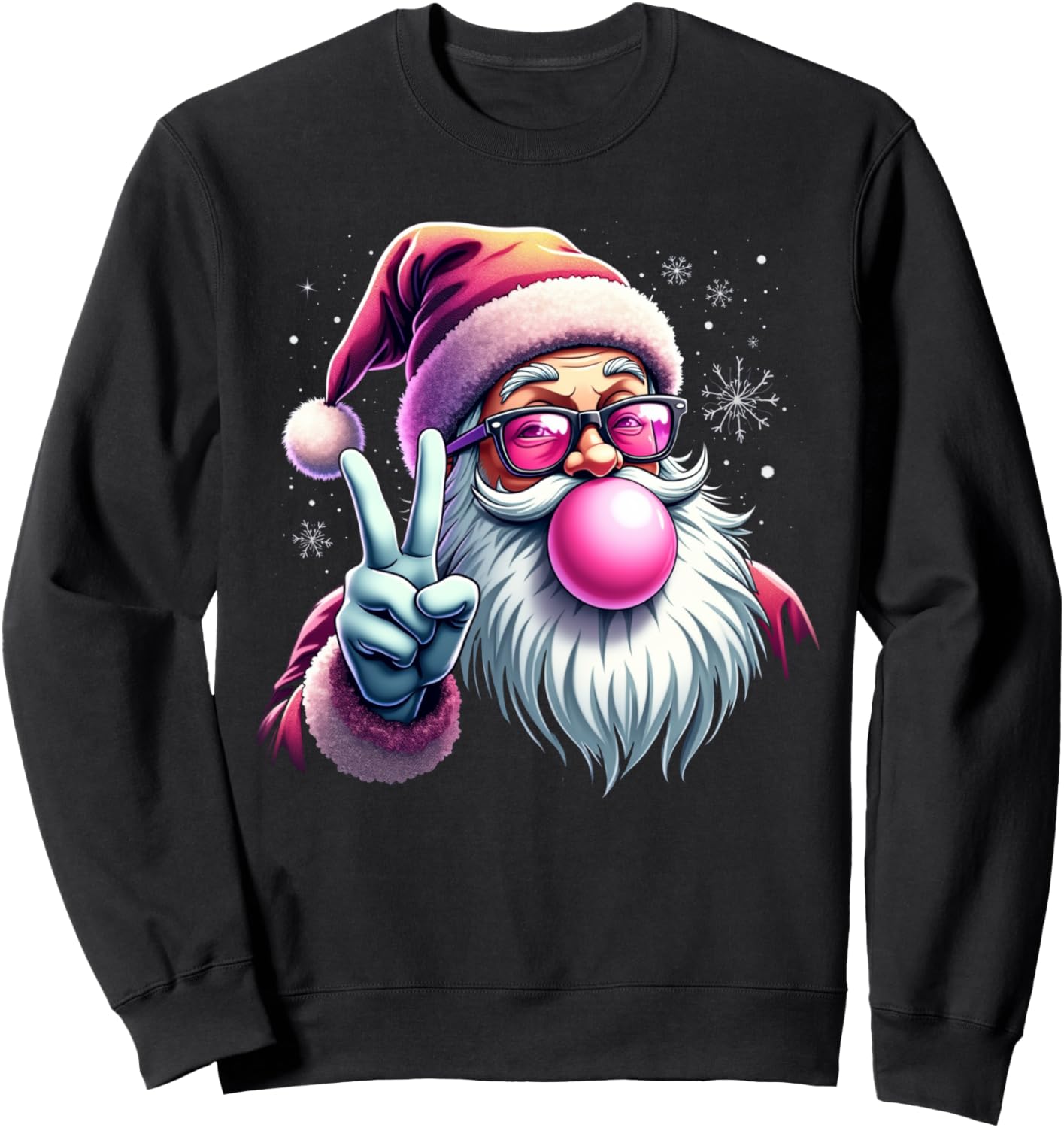 Funny Peace Sign Bubble Gum Hipster Santa Claus Christmas Sweatshirt