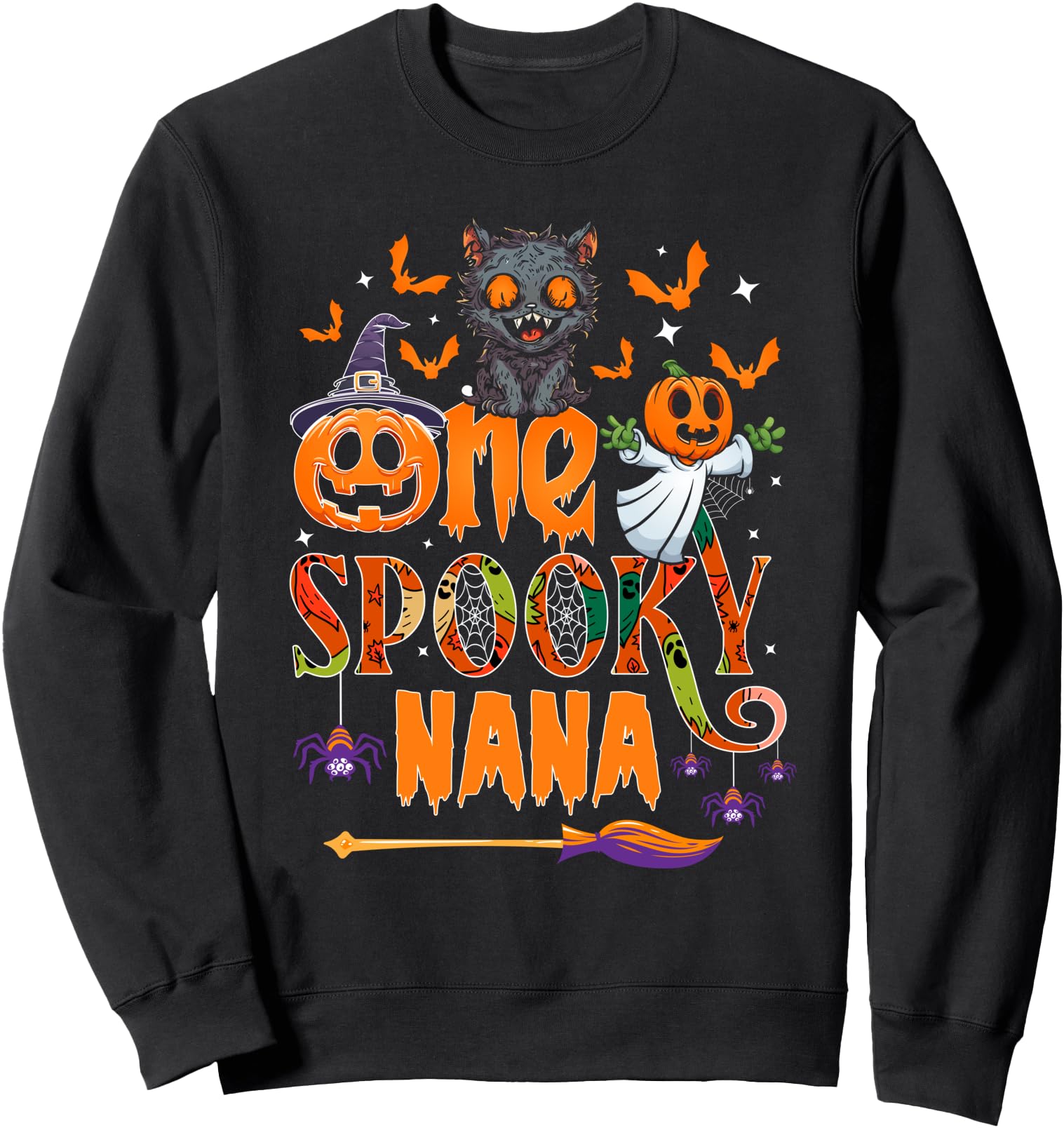 One spooky Nana funny Halloween Nana Black cat ghost Sweatshirt