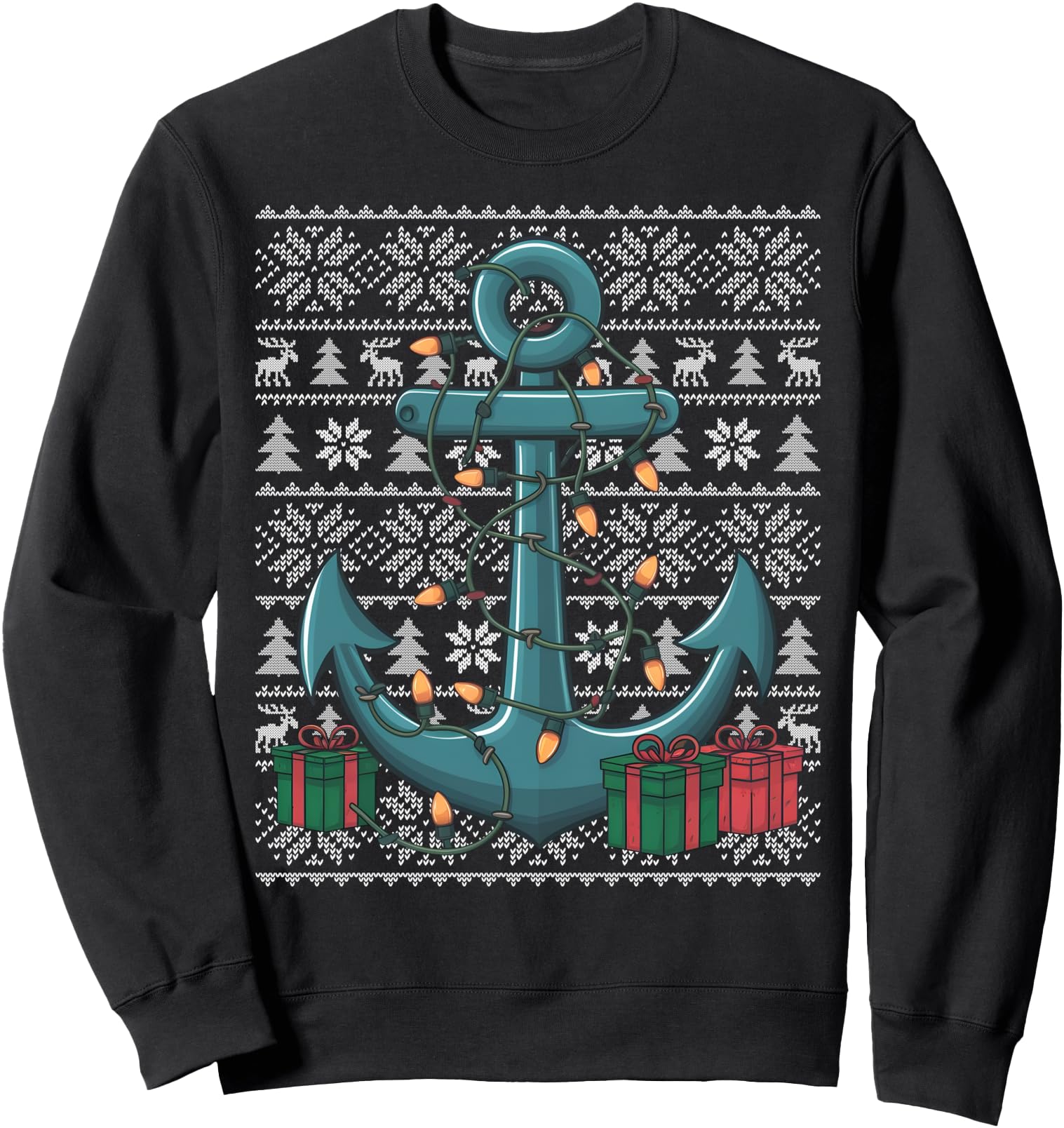 Xmas Sweater Style Ugly Santa Boat Anchor Christmas Sweatshirt