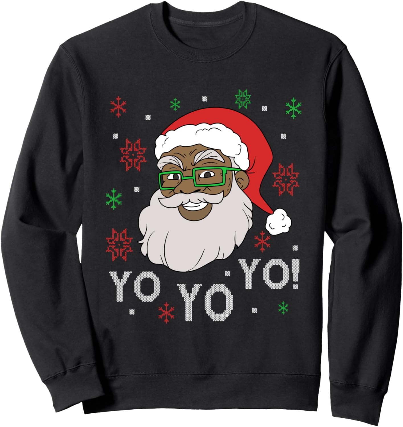 Black Funny Santa Claus Christmas Yo Yo Yo Xmas Costume Sweatshirt