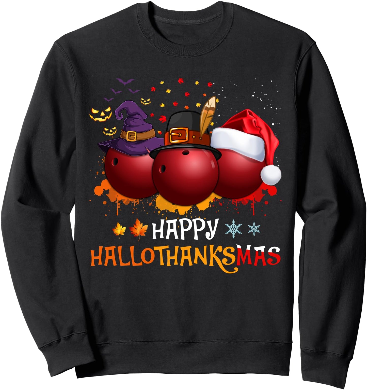 Happy Hallothanksmas Bowling Halloween And Christmas Autumn Sweatshirt