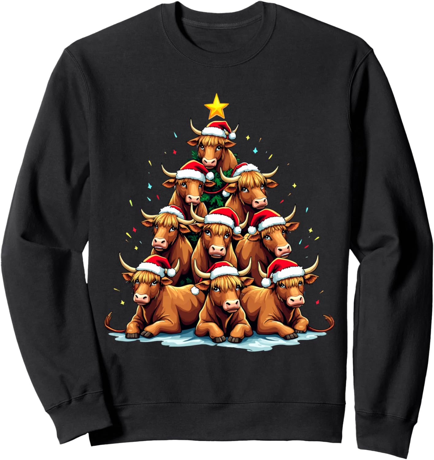 Highland Cow Christmas Tree Funny Hairy Coo Holiday Sweatshirt