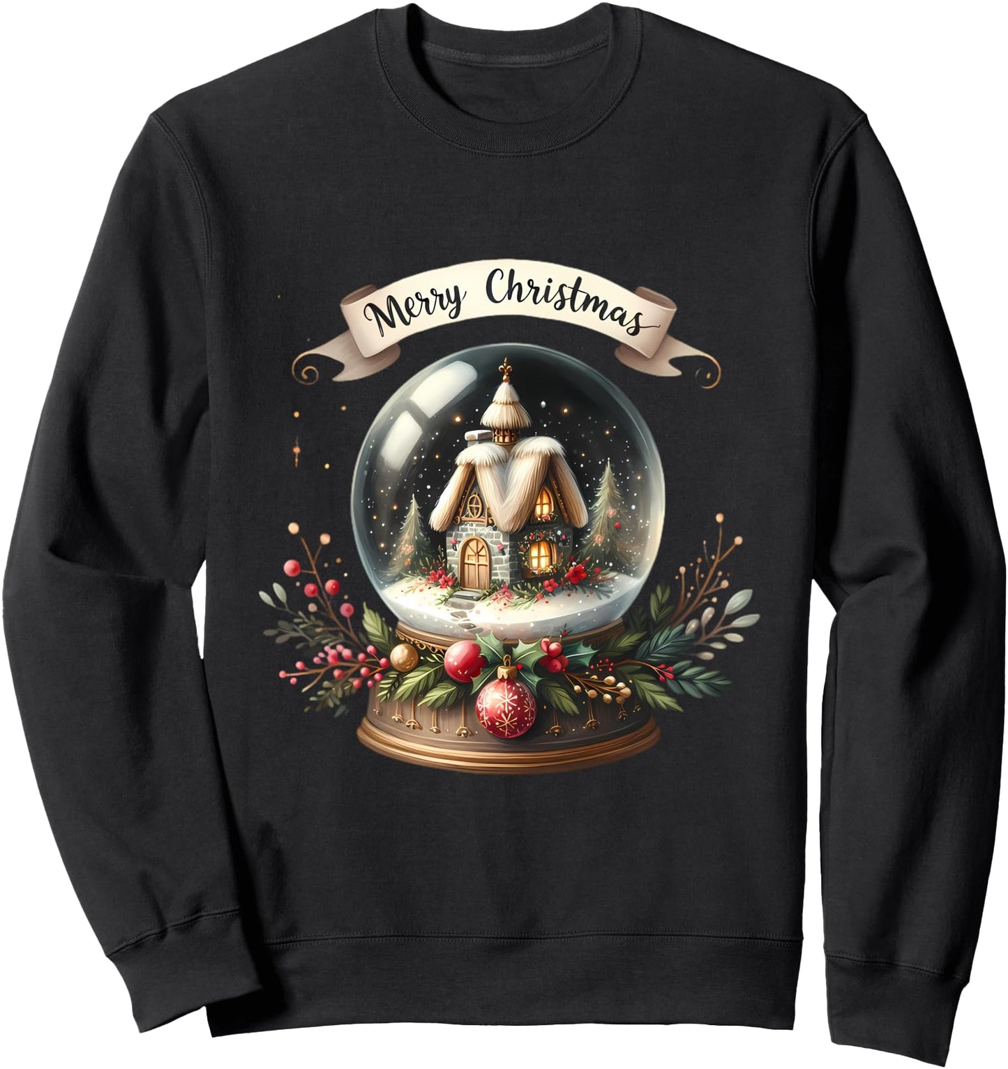 Cozy Christmas Snow Globe Cottage Scene Sweatshirt