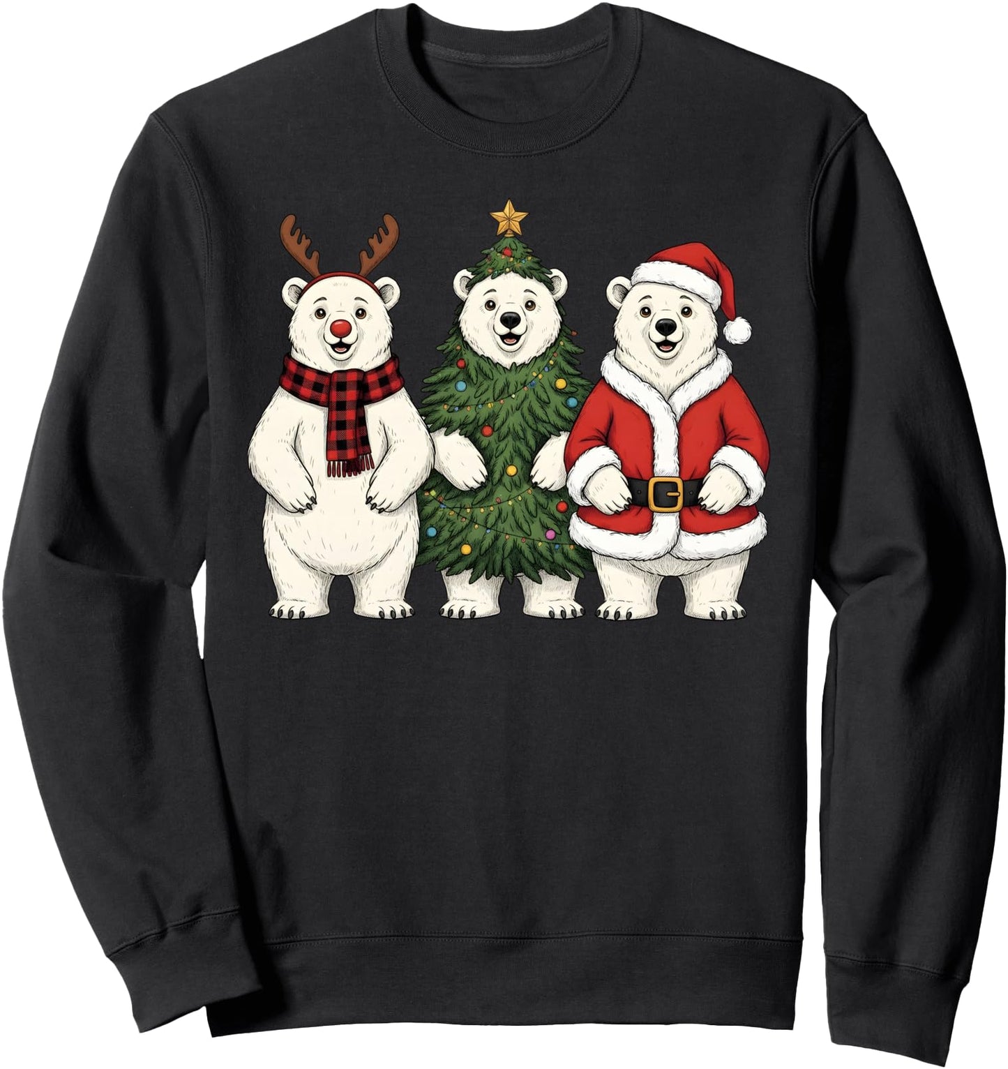 Retro Christmas Polar Bear Santa Reindeer Sweatshirt