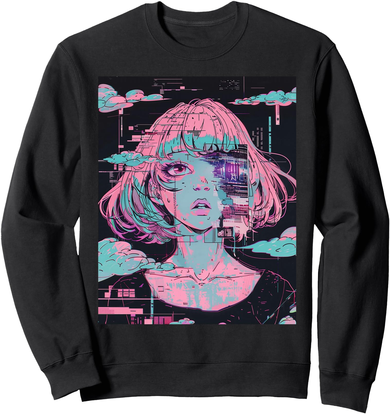 Anime Girl Vaporwave Glitchcore Pastel Goth Distressed Sweatshirt